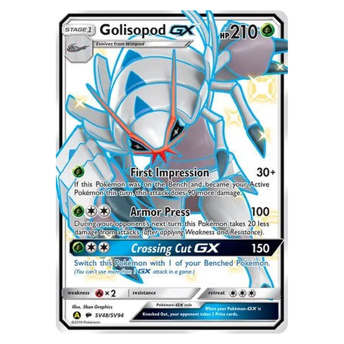 Pokemon TCG Golisopod GX SV048/SV094 Rare Shiny GX - Hidden Fates