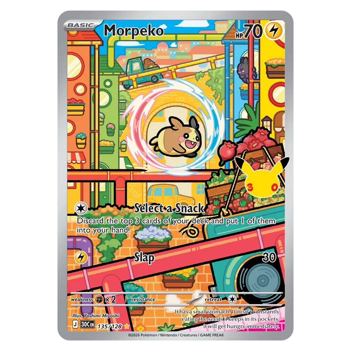 Pokemon TCG Morpeko 135/128 Illustration Rare - 30th Celebration