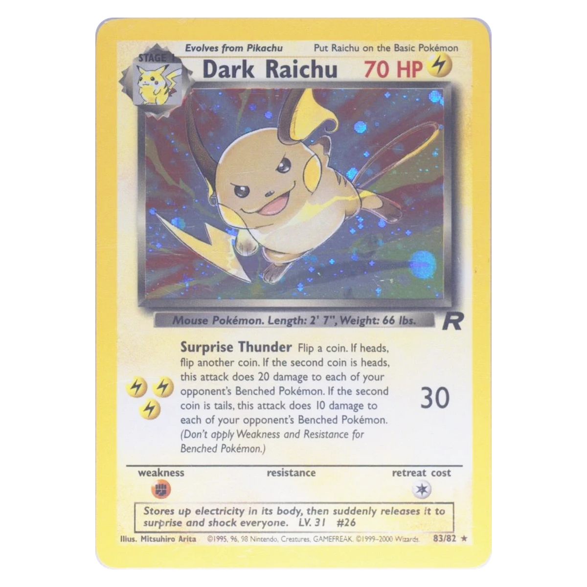 Pokemon TCG Dark Raichu 083/082 Rare Secret - Team Rocket