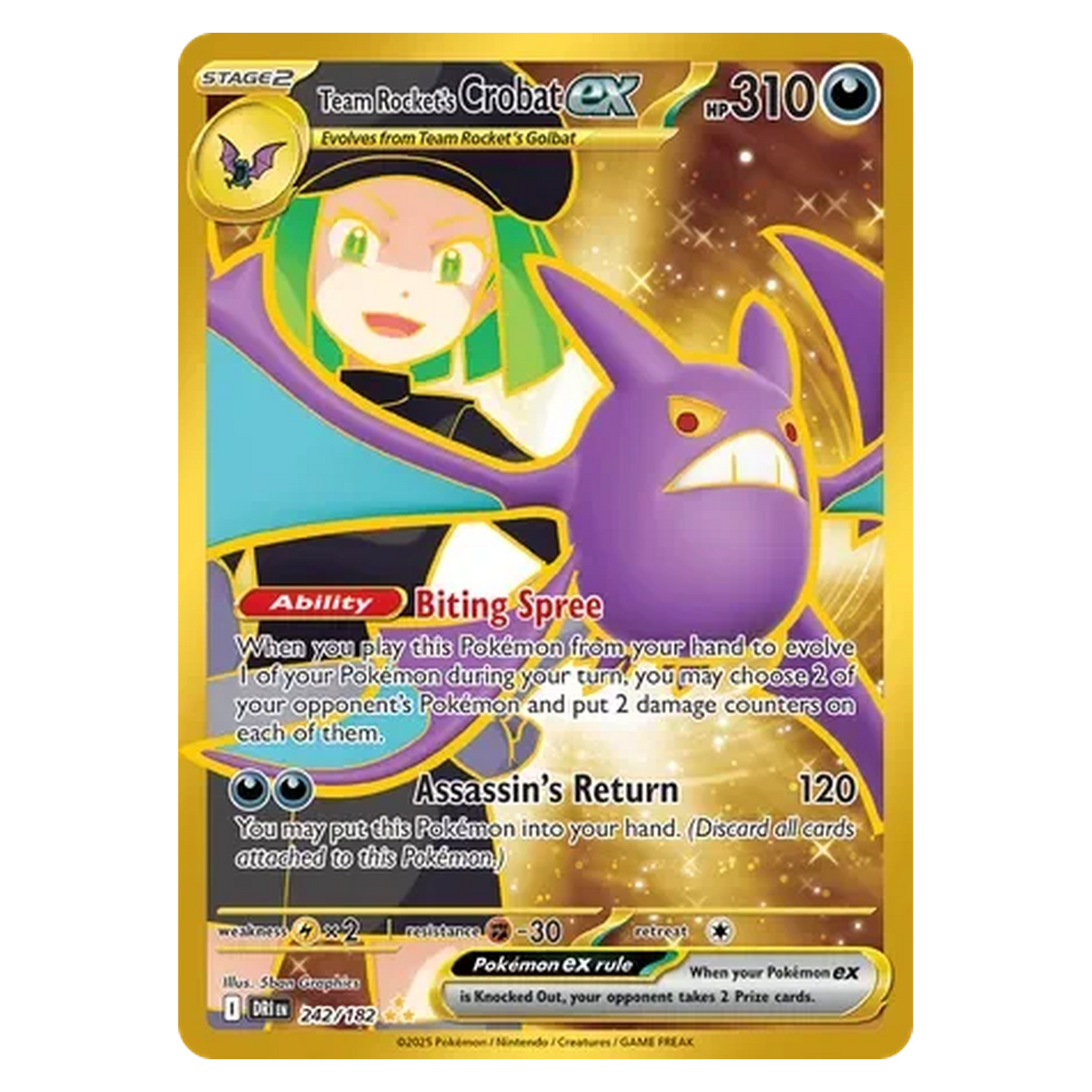 Pokemon TCG Team Rocket's Crobat ex 242/182 Hyper Rare - Destined Rivals