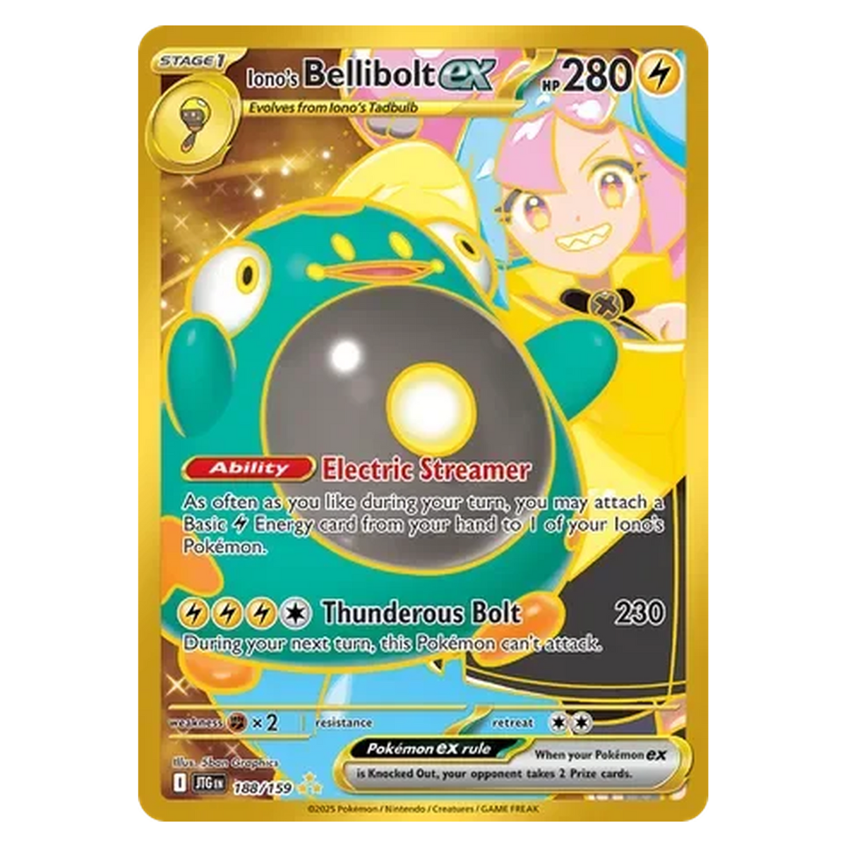 Pokemon TCG Iono's Bellibolt ex 188/159 Hyper Rare - Journey Together