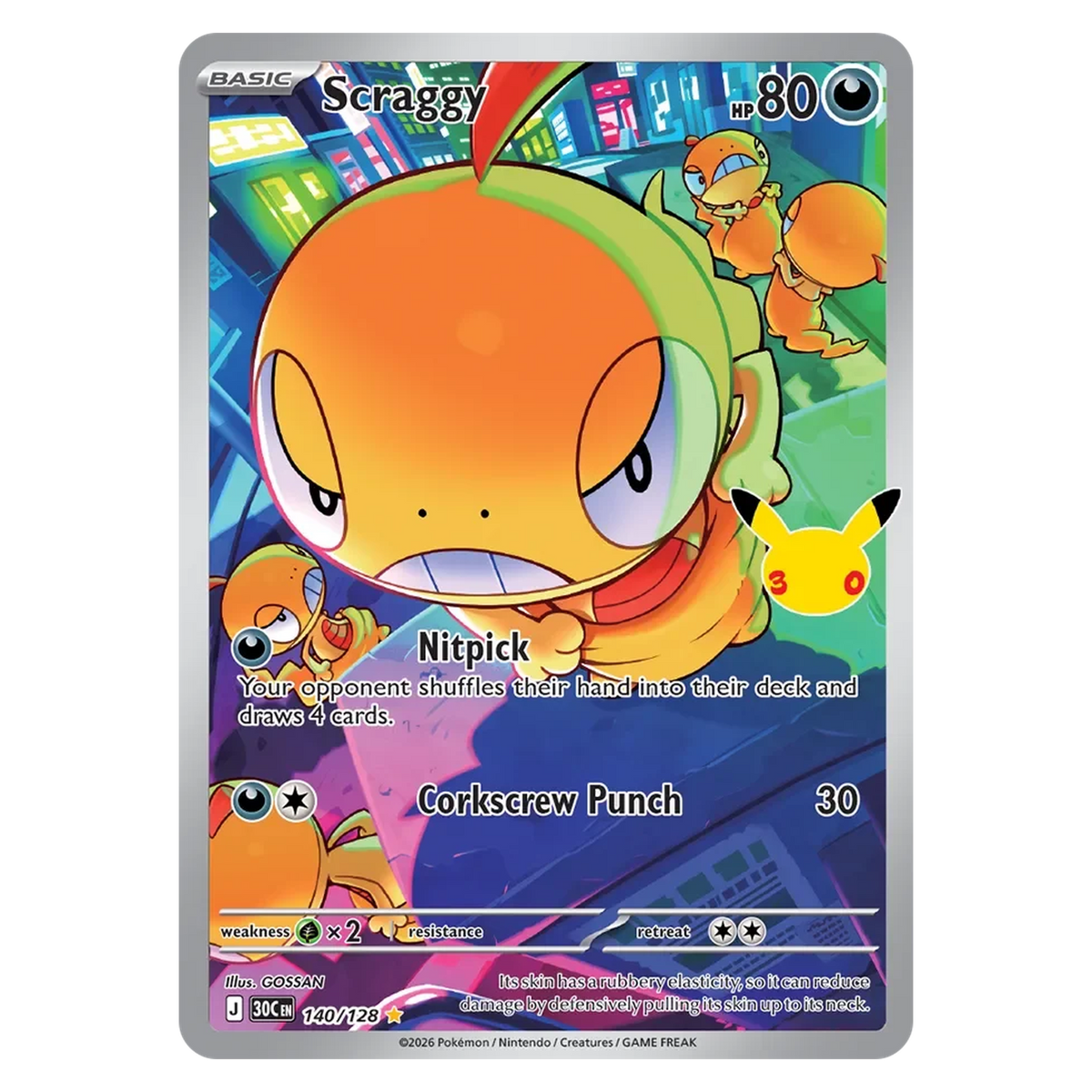 Pokemon TCG Scraggy 140/128 Illustration Rare - 30th Celebration