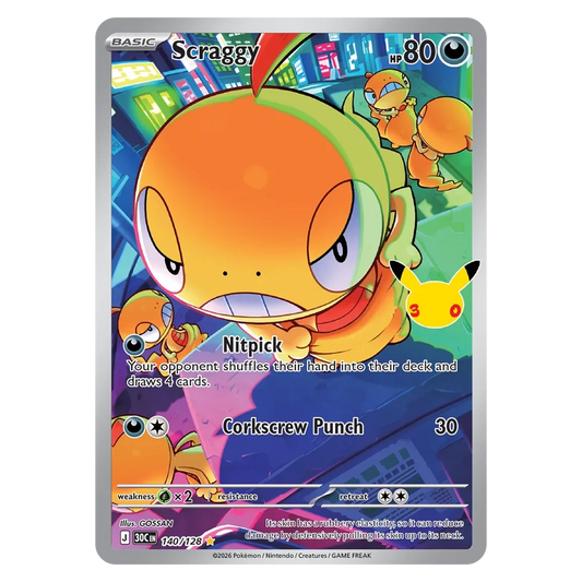 Pokemon TCG Scraggy 140/128 Illustration Rare - 30th Celebration