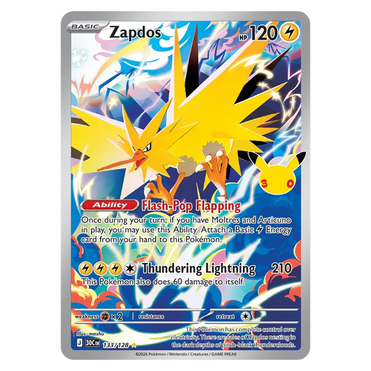 Pokemon TCG Zapdos 133/128 Illustration Rare - 30th Celebration