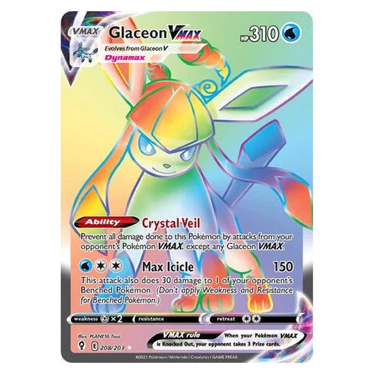 Pokemon TCG Glaceon VMAX 208/203 Rare Rainbow - Evolving Skies