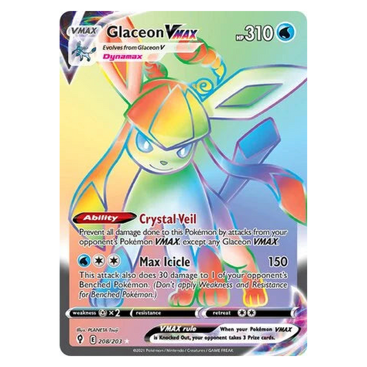 Pokemon TCG Glaceon VMAX 208/203 Rare Rainbow - Evolving Skies