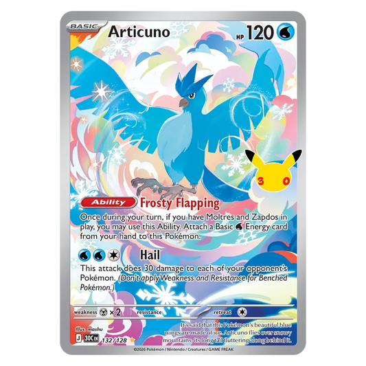 Pokemon TCG Articuno 132/128 Illustration Rare - 30th Celebration