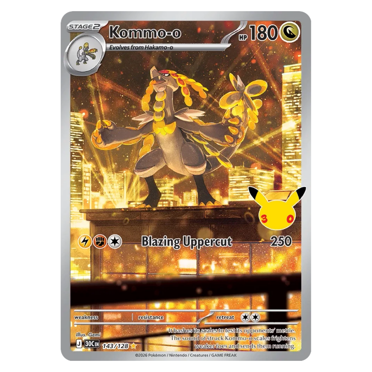 Pokemon TCG Kommo-o 143/128 Illustration Rare - 30th Celebration