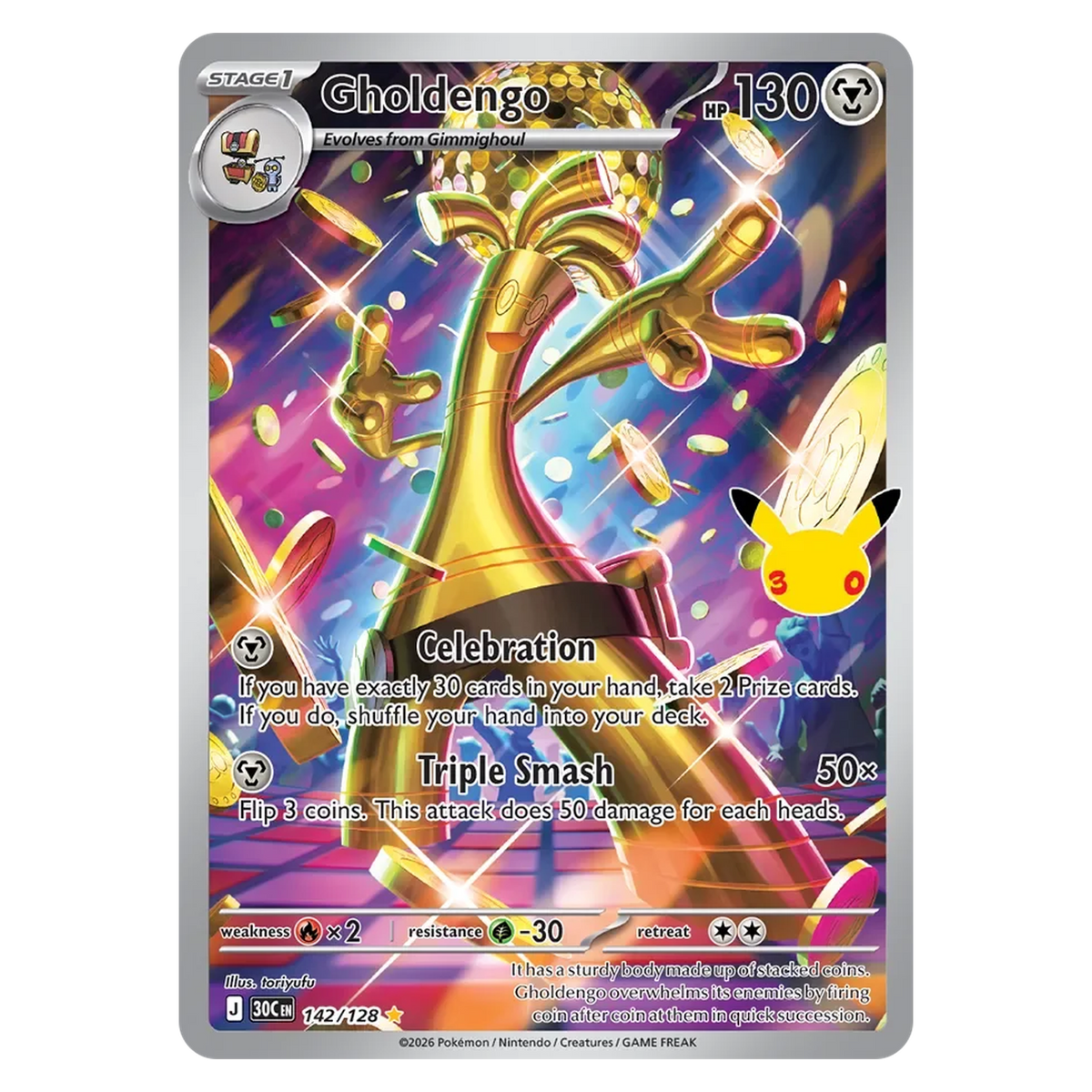 Pokemon TCG Gholdengo 142/128 Illustration Rare - 30th Celebration