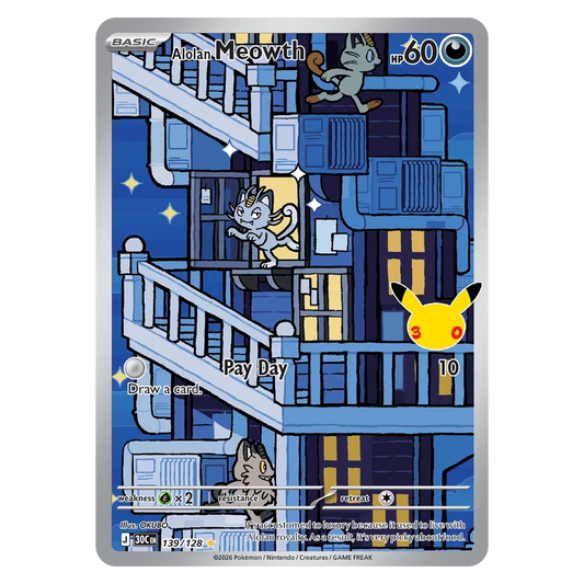 Pokemon TCG Alolan Meowth 139/128 Illustration Rare - 30th Celebration
