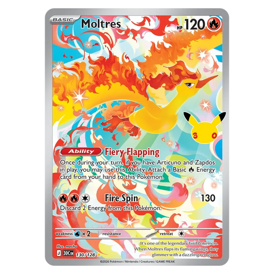 Pokemon TCG Moltres 130/128 Illustration Rare - 30th Celebration