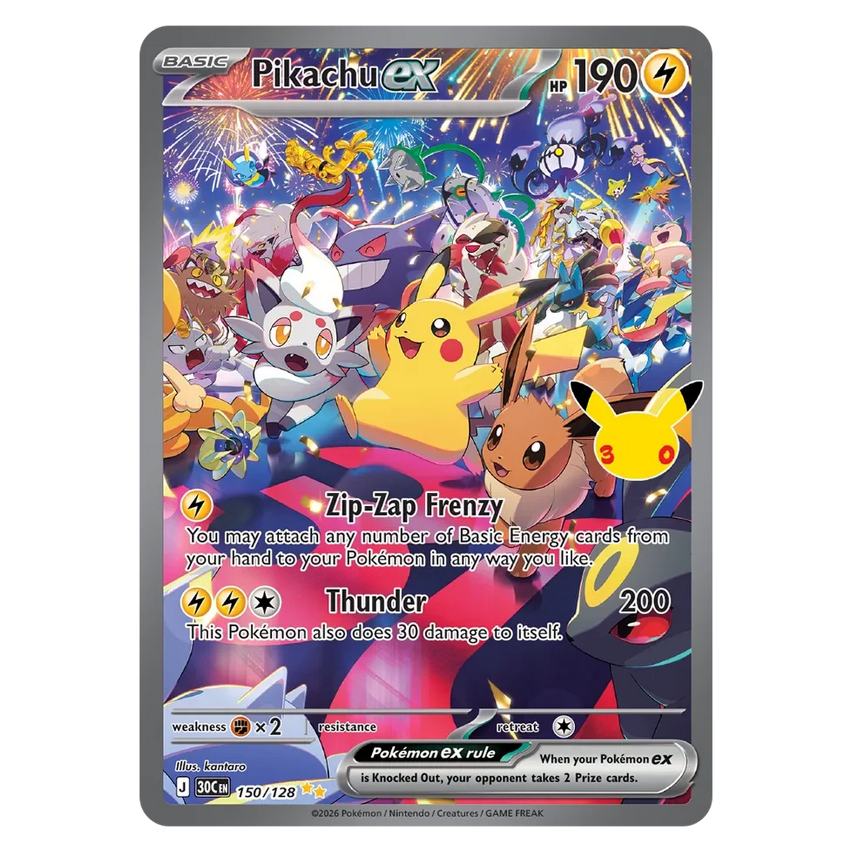 Pokemon TCG Pikachu ex 150/128 Special Illustration Rare - 30th Celebration