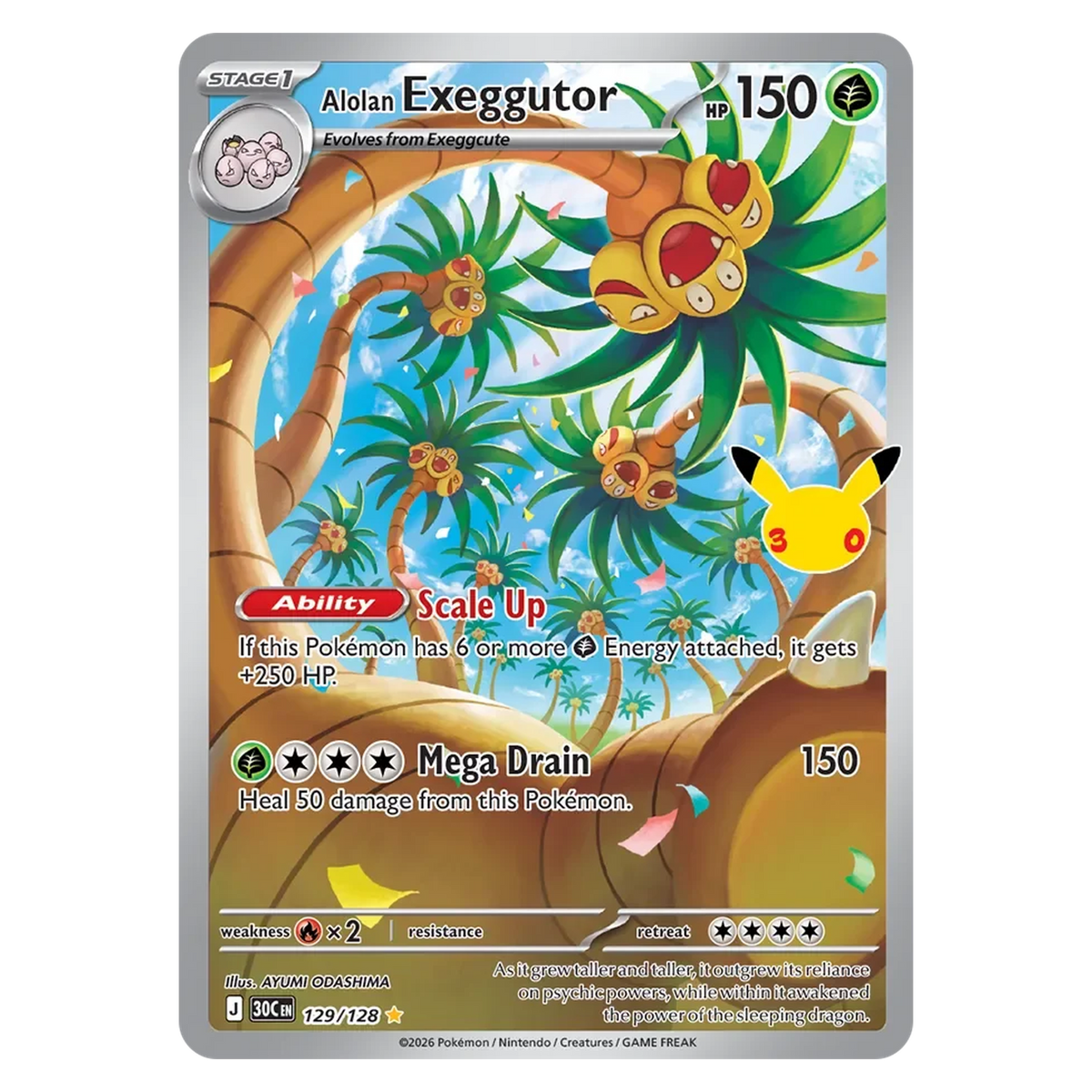 Pokemon TCG Alolan Exeggutor 129/128 Illustration Rare - 30th Celebration