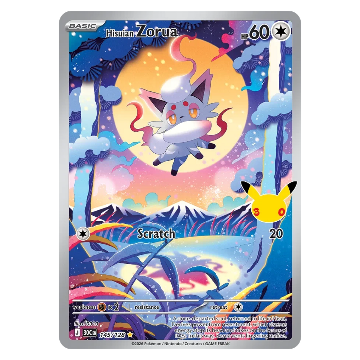 Pokemon TCG Hisuian Zorua 145/128 Illustration Rare - 30th Celebration