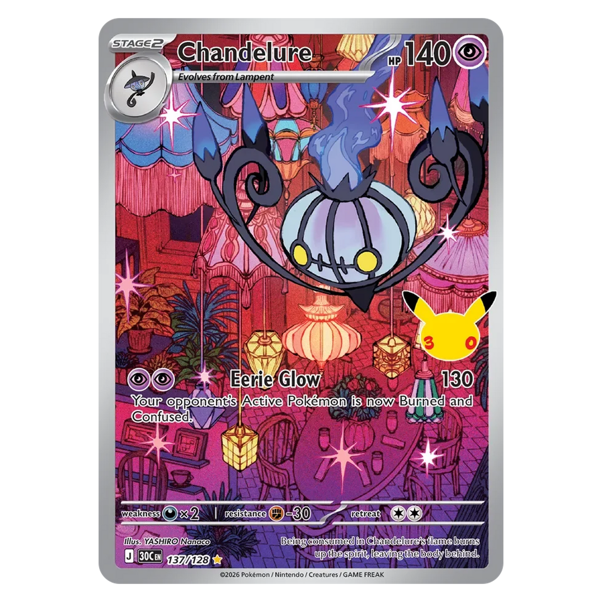 Pokemon TCG Chandelure 137/128 Illustration Rare - 30th Celebration