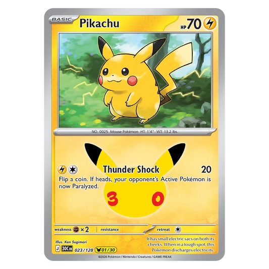 Pokemon TCG Pikachu 023/128 Pikachu Rare - 30th Celebration