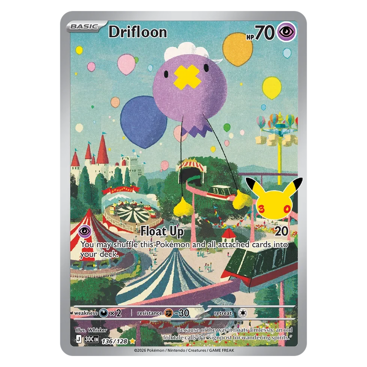 Pokemon TCG Drifloon 136/128 Illustration Rare - 30th Celebration