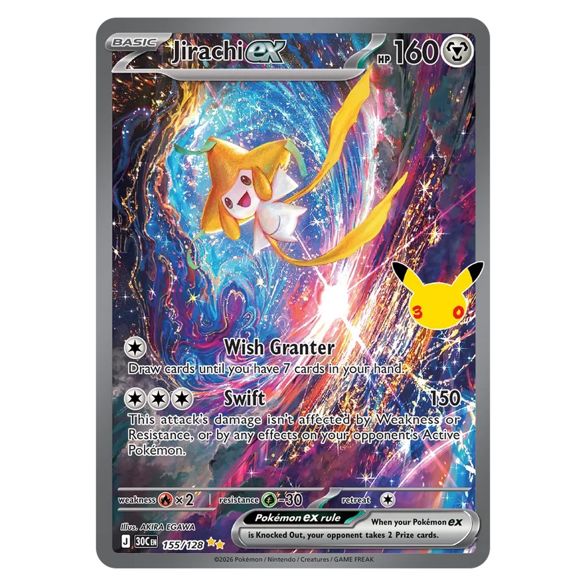 Pokemon TCG Jirachi ex 155/128 Special Illustration Rare - 30th Celebration