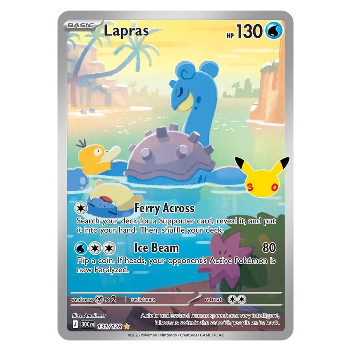 Pokemon TCG Lapras 131/128 Illustration Rare - 30th Celebration