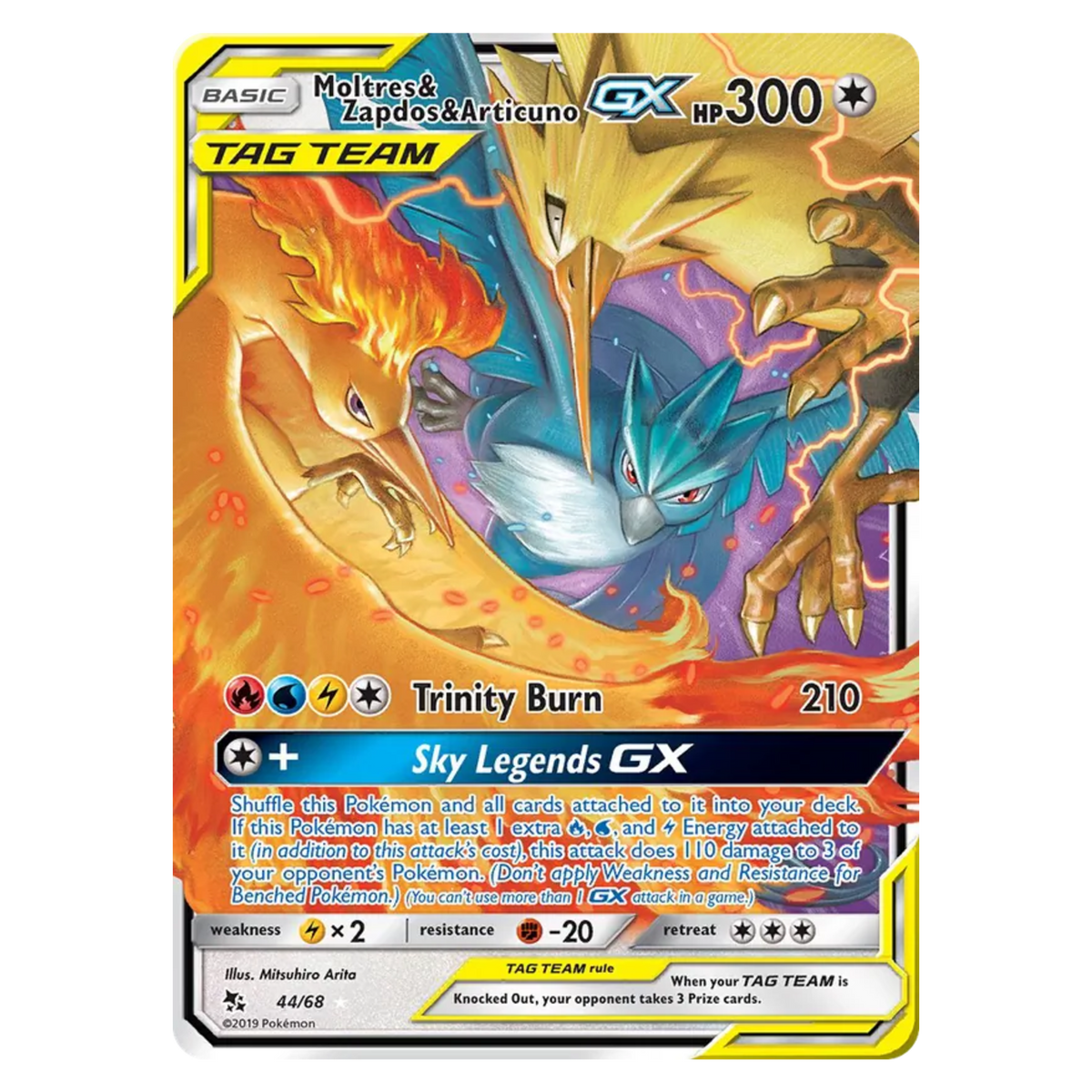 Moltres & Zapdos & Articuno GX 44/68 Rare Holo GX — Hidden Fates