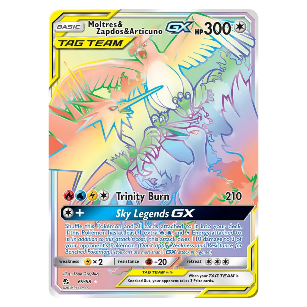 Moltres & Zapdos & Articuno GX 69/68 Rare Rainbow — Hidden Fates