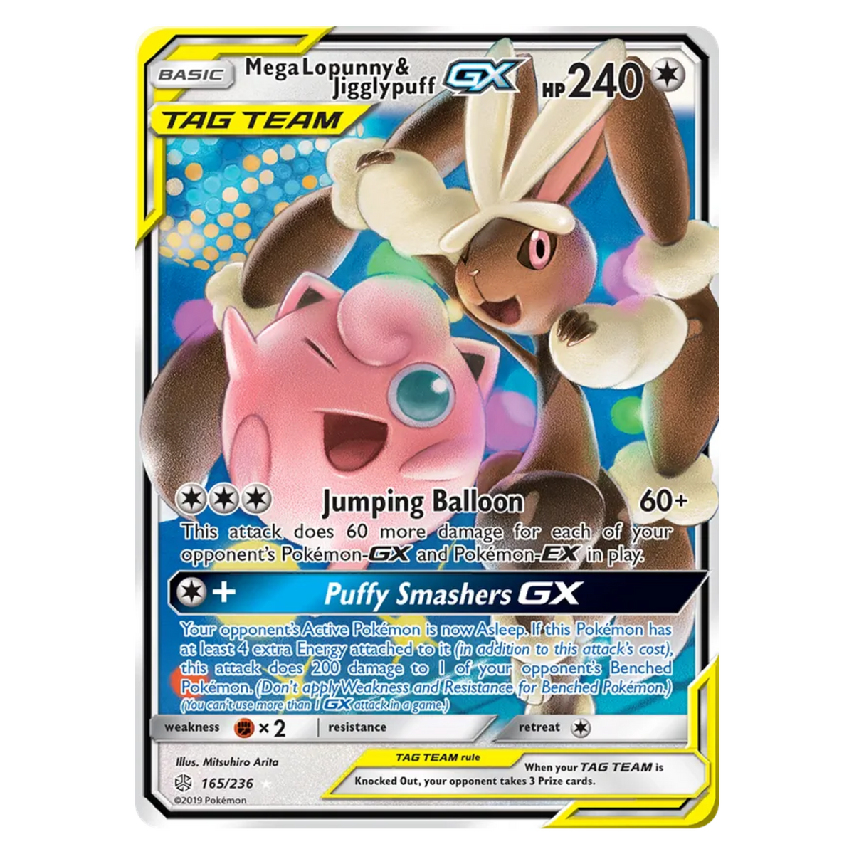 Mega Lopunny & Jigglypuff GX 165/236 Rare Holo GX — Cosmic Eclipse