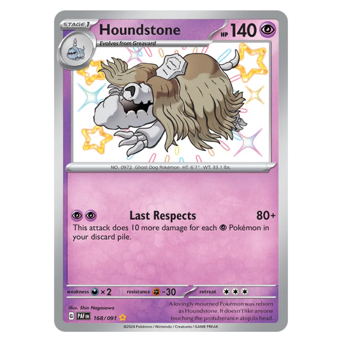 Houndstone 168/91 Shiny Rare — Paldean Fates