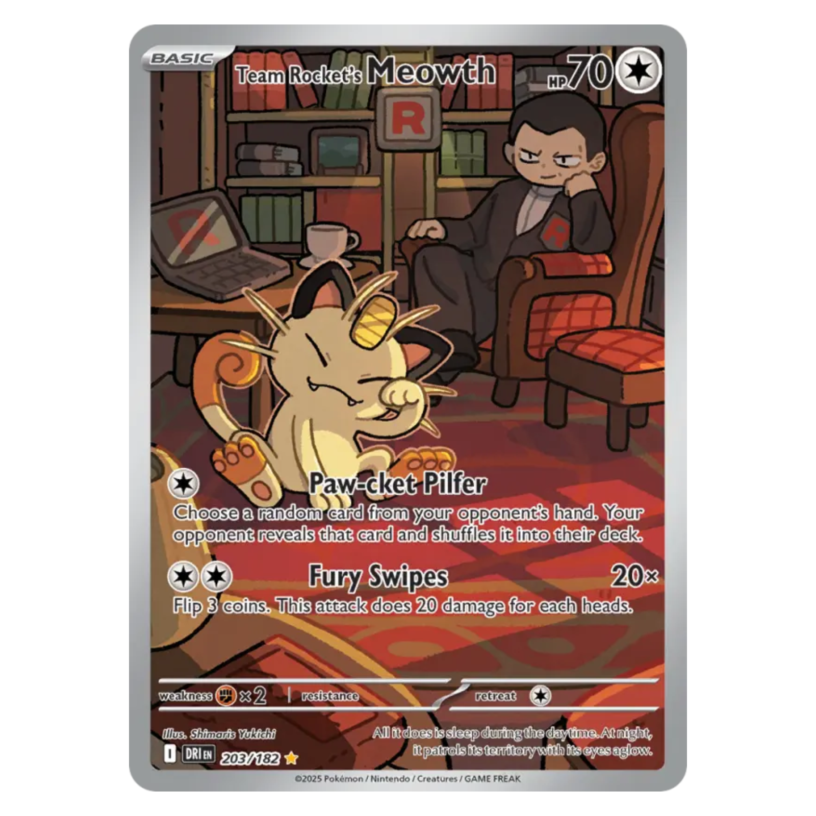 Team Rocket's Meowth 203/182 Illustration rare — Destined Rivals